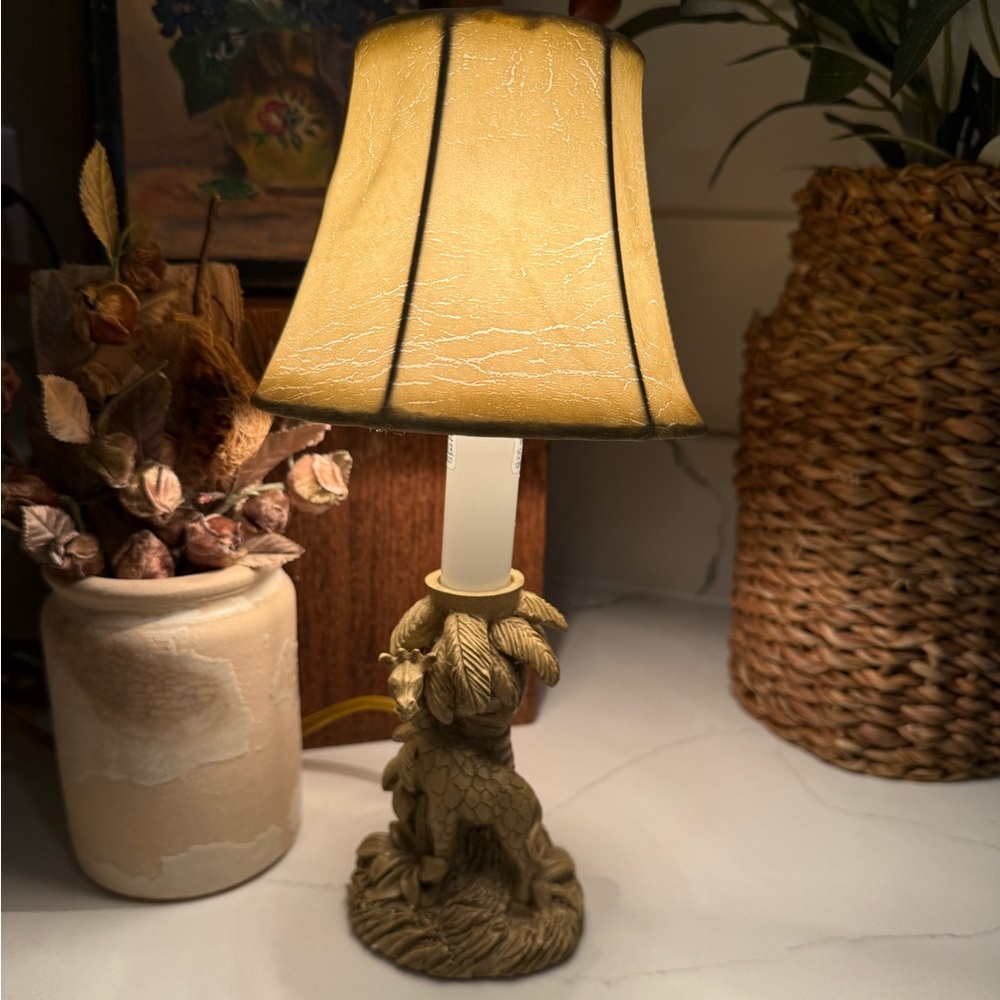 Vintage Giraffe Palm Tree Small Table Top Lamp